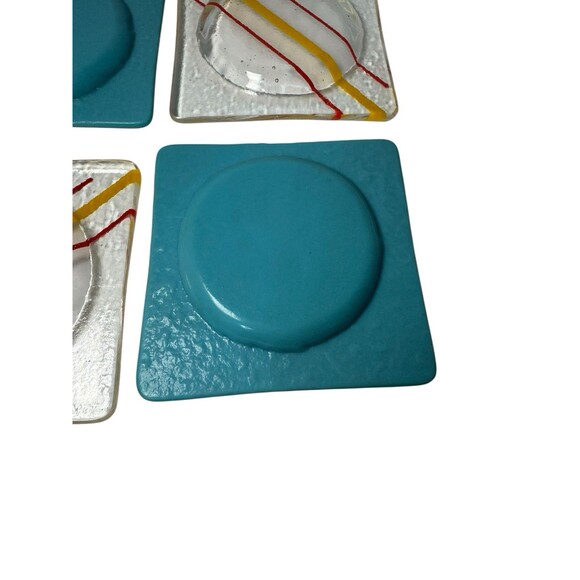 4 Art Glass Fused Artisan Coasters Blue Yellow Red  Trinket bowl Decor Vintage - Picture 15 of 16